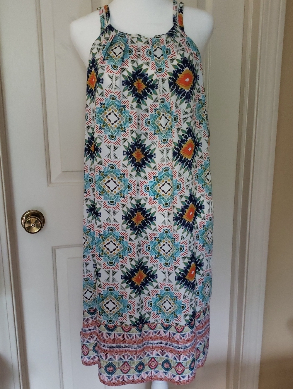 SPENSE Boho Aztec Tile-Print Sleeveless Midi Summer Dress Size Large